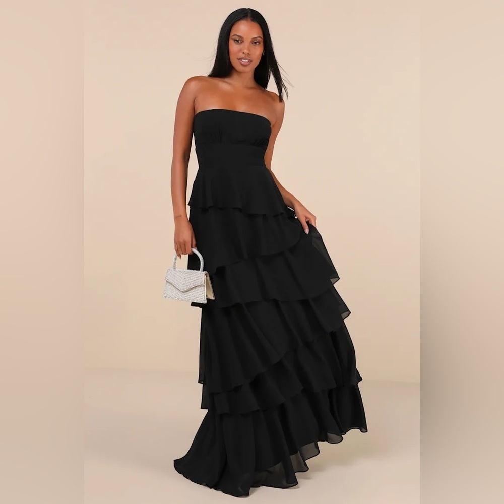 Lulus Gorgeous Essence Black Strapless Tiered Maxi Dress - Picture 1 of 12